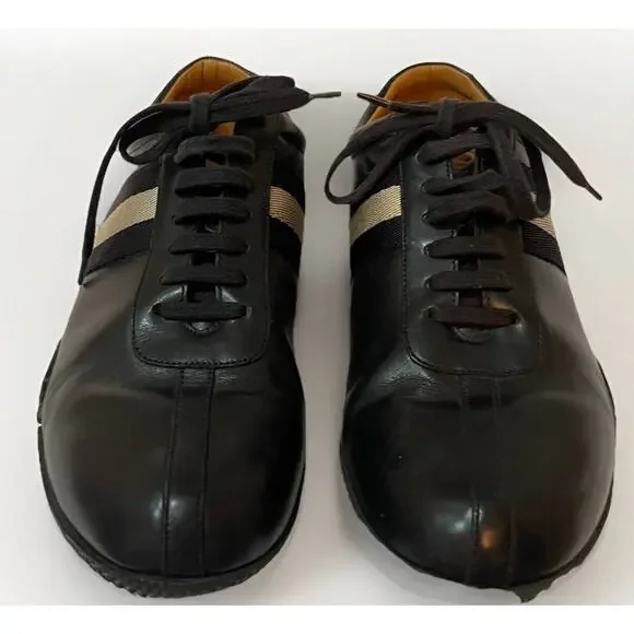 Mens Bally Black Leather Frenz Logo Low Lace-up Sneakers 8.5D